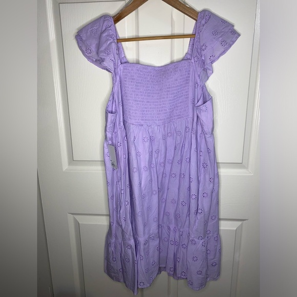 NWT SO Juniors Plus 1X Lavender Flutter Sleeve Eyelet Babydoll Dress, Spring - Picture 8 of 9